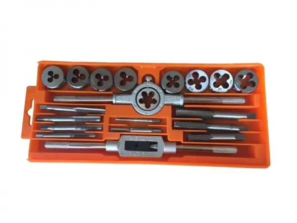 20-teiliges Set mit metrischen Gewindebohrern, Schneideisen und Bohrern